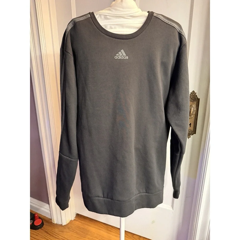 Men's Adidas Black 3 Stripe Pullover Fleece Sweatshirt Size S‎